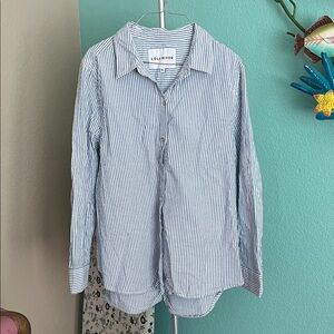 Women's Blue and White Striped Button Down Shirt